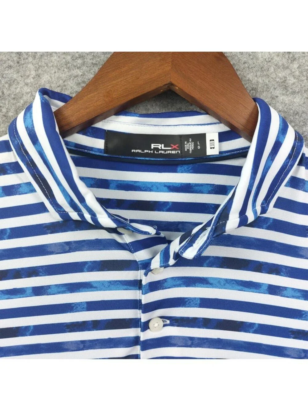 RLX Ralph Lauren Blue Striped Golf Polo Mens Large Performance Stretch